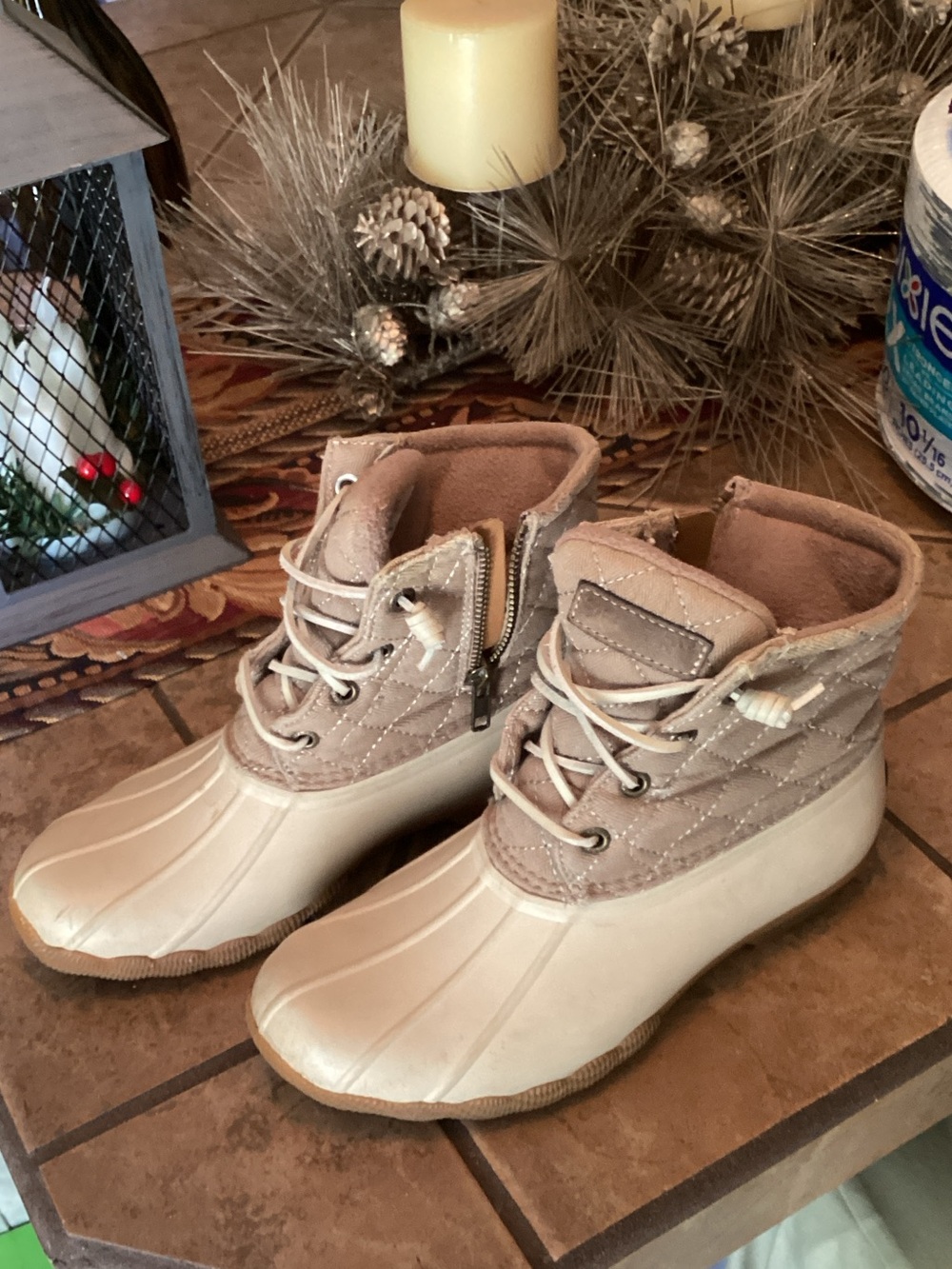 Sperry Quilted Duck Boots in Beige